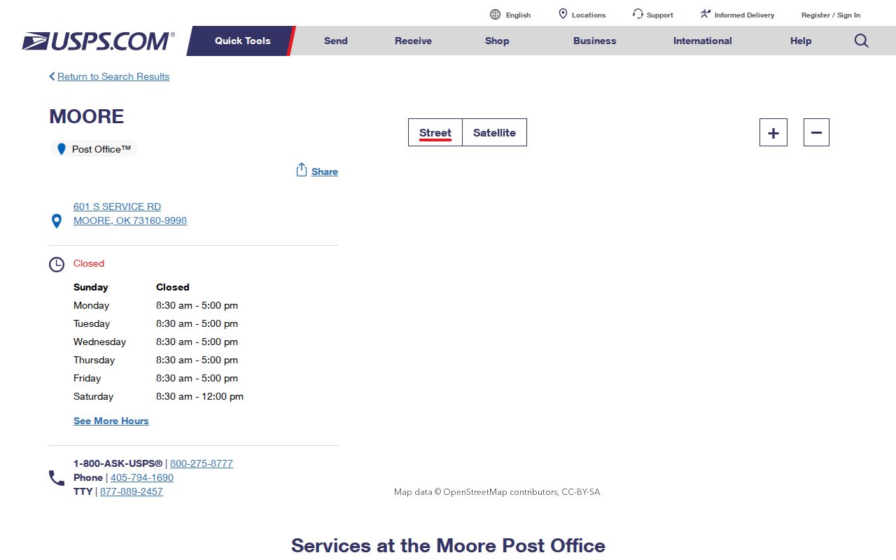Moore ZIP code directory USPS 73160 post office result